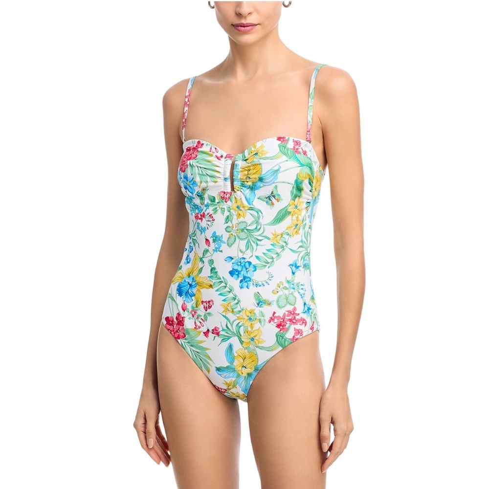 Kobi Halperin Queen One Piece Swimsuit Ivory Multi Floral Sweetheart Neck M